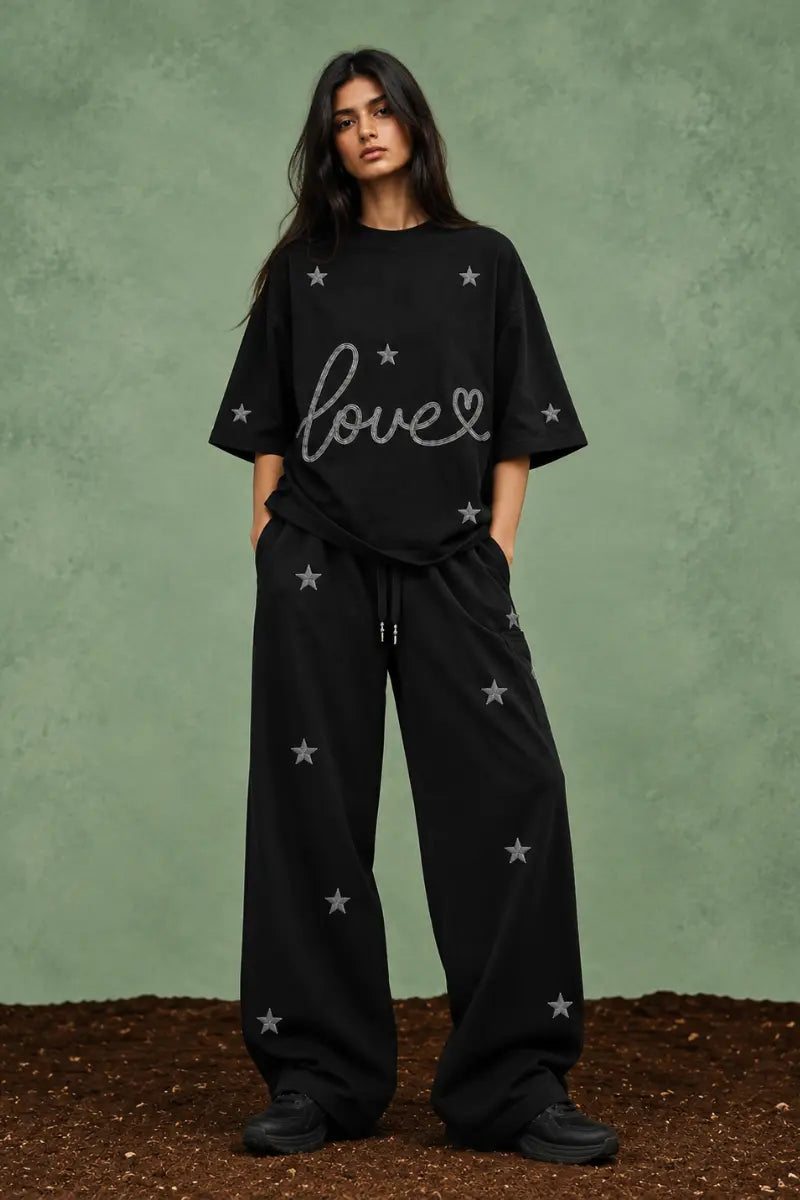 Love Among Stars Oversized Tee (Black)