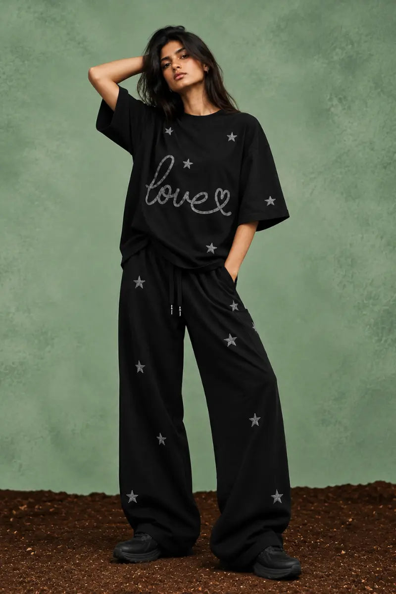 Love Among Stars Oversized Tee (Black)
