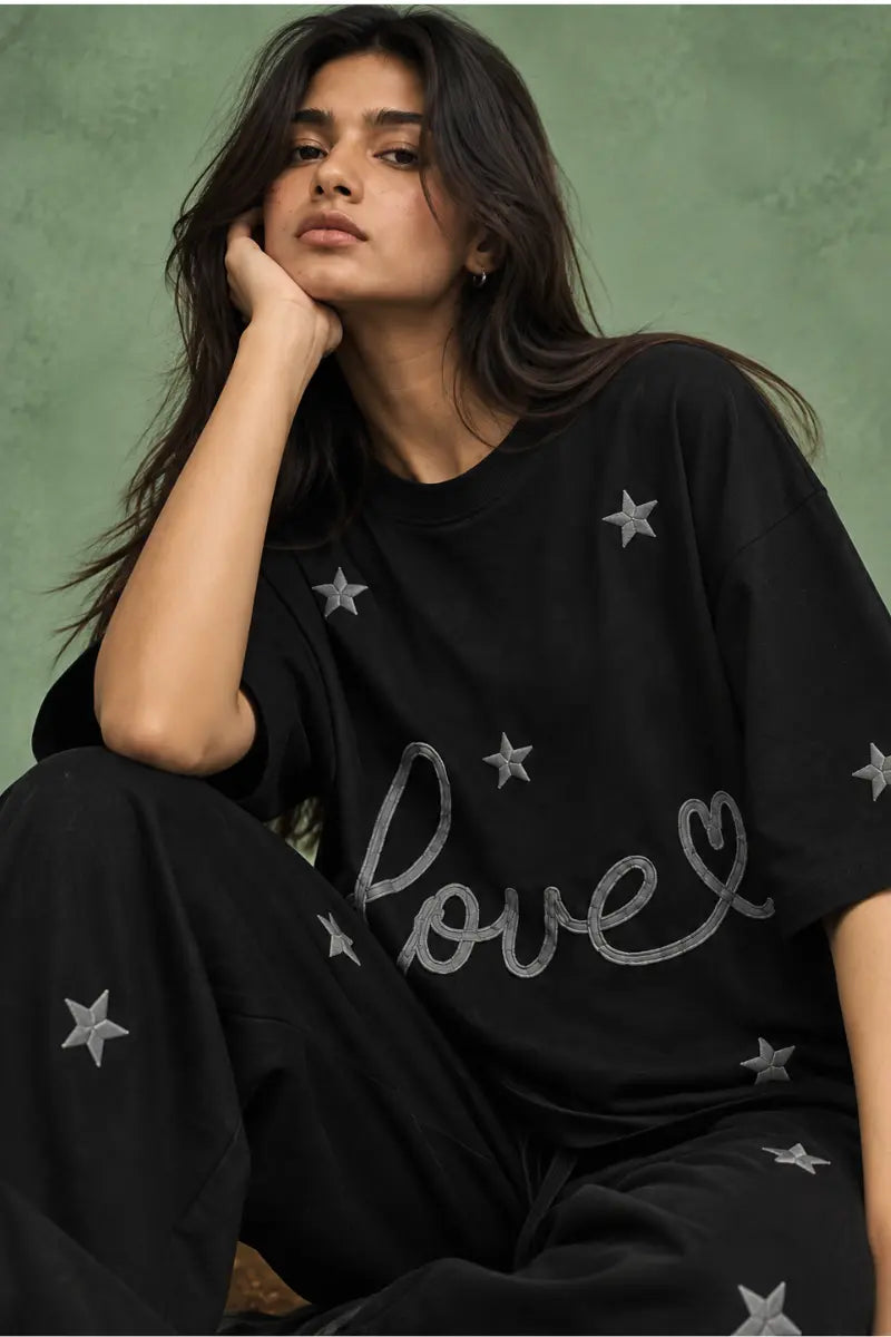 Love Among Stars Oversized Tee (Black)
