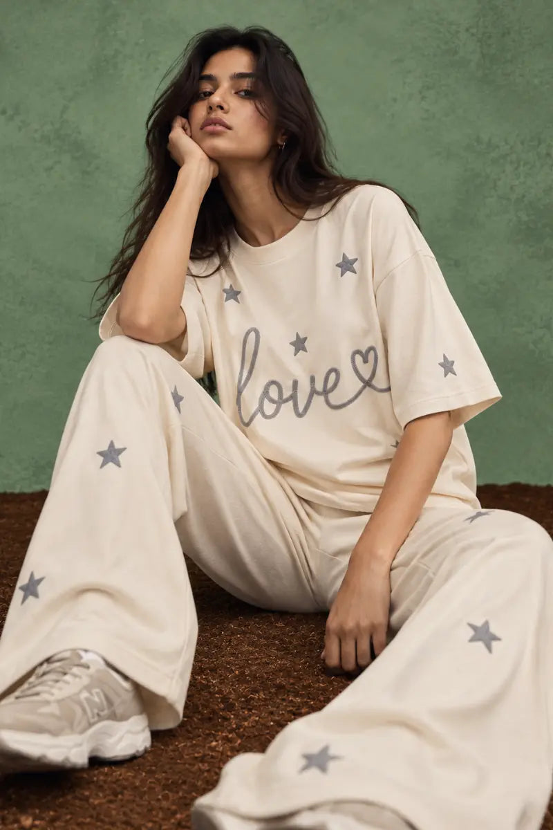 Love Among Stars Oversized Tee (Cream)